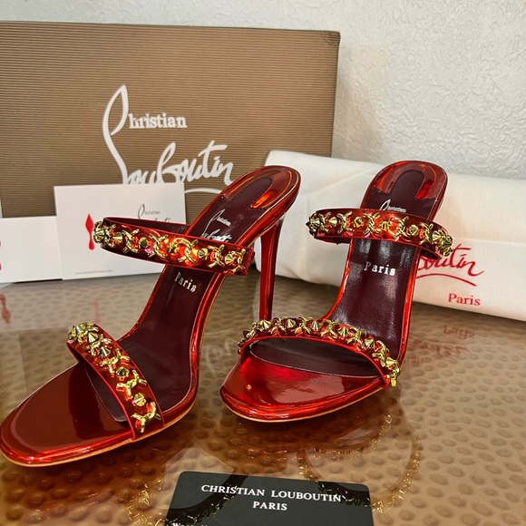 Christian Louboutin Red Crystal Embellished Heels size 6 1/2 - Picture 3 of 4